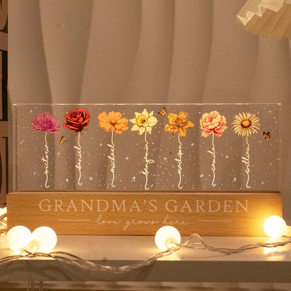 Personalized LED Plaque with Grandkids' Names & Birth Month Flowers - Image 4