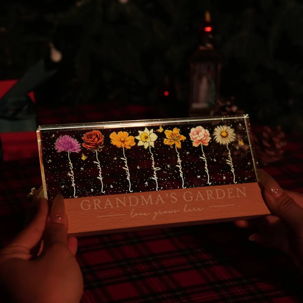 Personalized LED Plaque with Grandkids' Names & Birth Month Flowers - Image 8