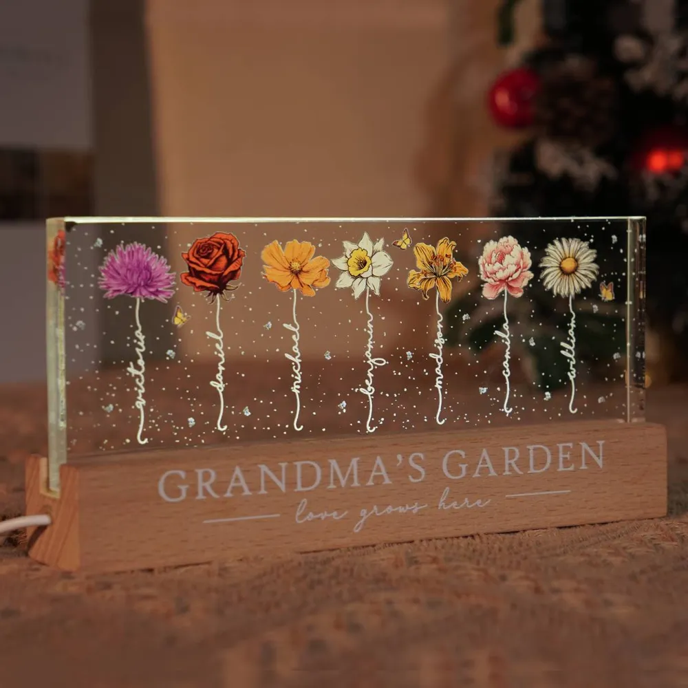 Personalized LED Plaque with Grandkids' Names & Birth Month Flowers - Image 9