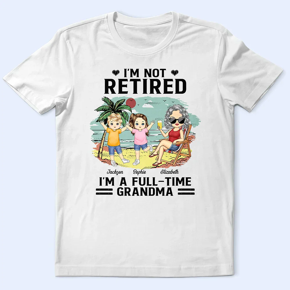 Full-Time Grandma on Vacation Classic Tee – Personalized Family Shirt with Names and Tropical Scene - Image 4