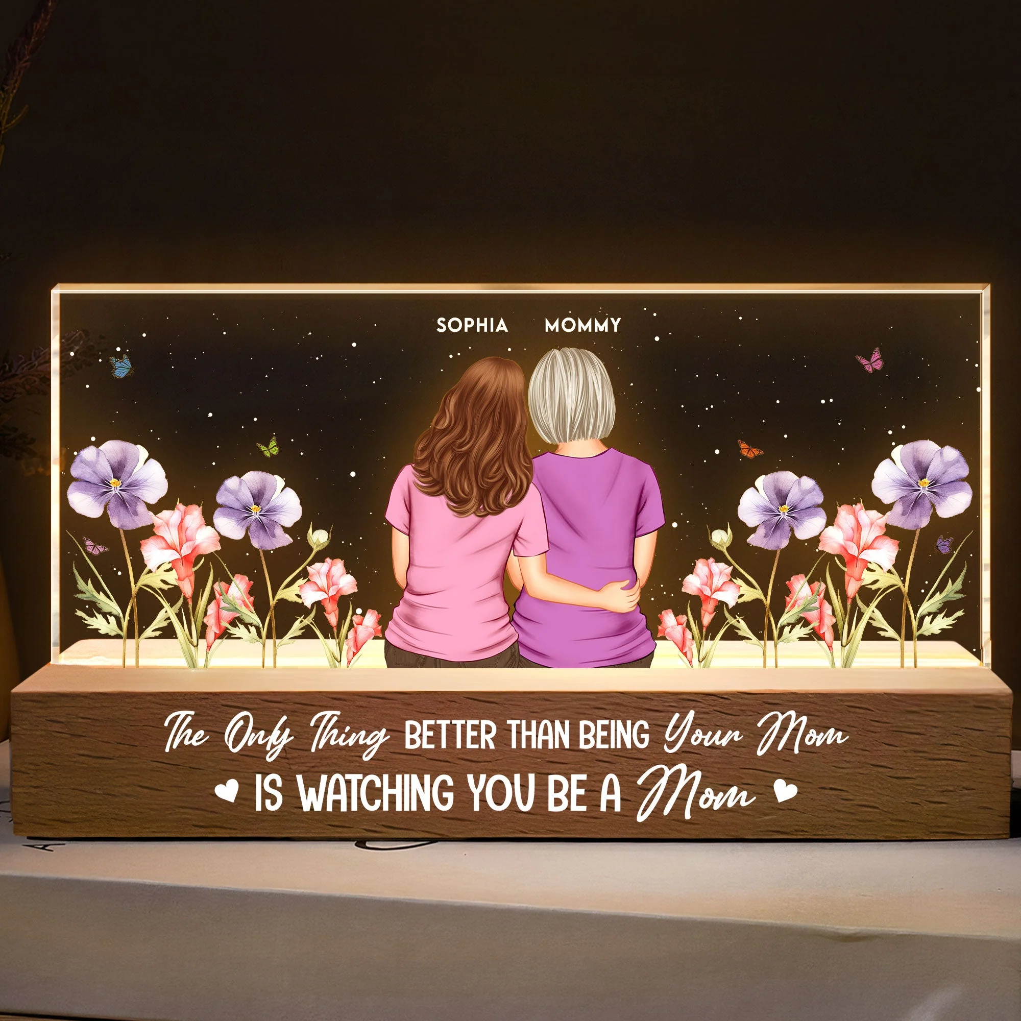 Personalized LED Plaque for Mom-to-Be with Back Hug Design