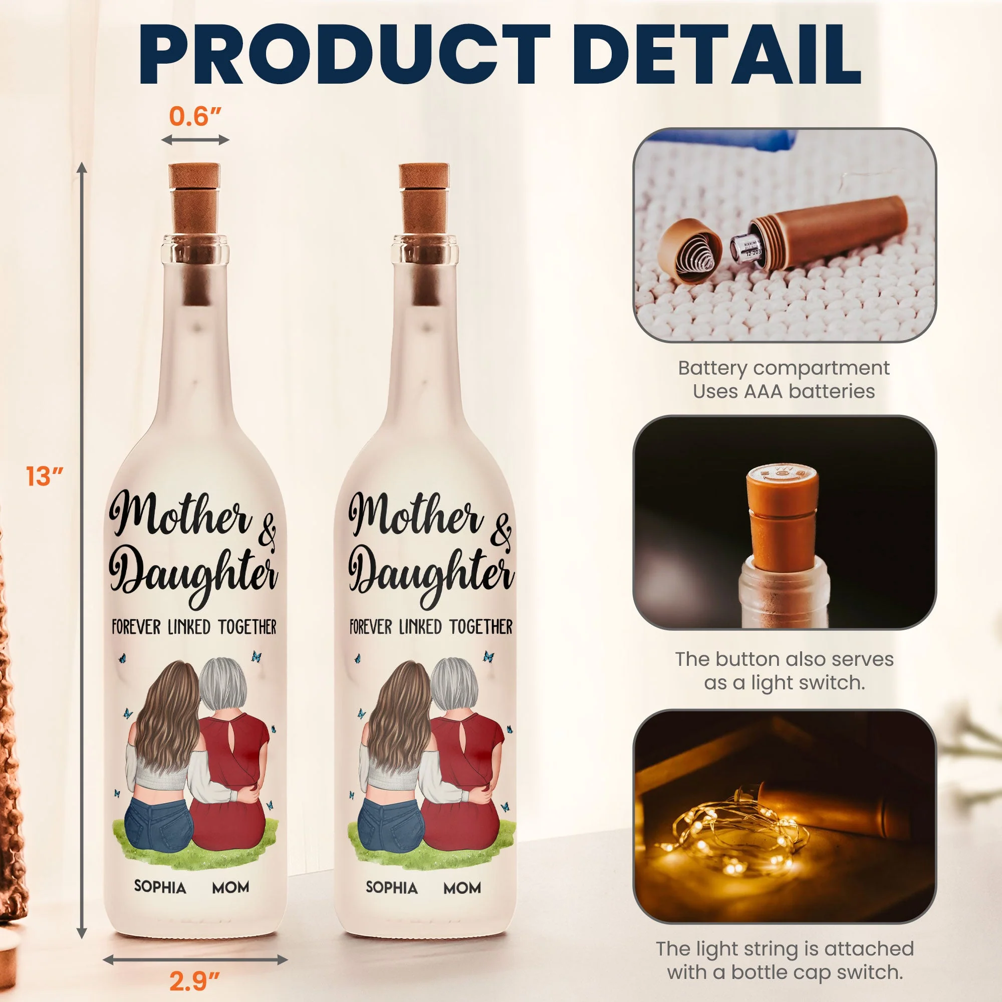 Custom Hugging Figures Bottle Lamp – Mother and Child Forever Bonded Light-Up Gift - Image 5