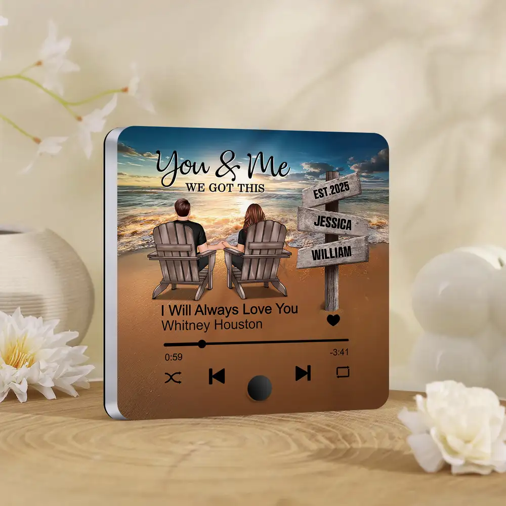 “You & Me, We Got This” Acrylic Music Magnet – Custom Couple Beach Scene – Personalized Gift for Loved Ones - Image 2