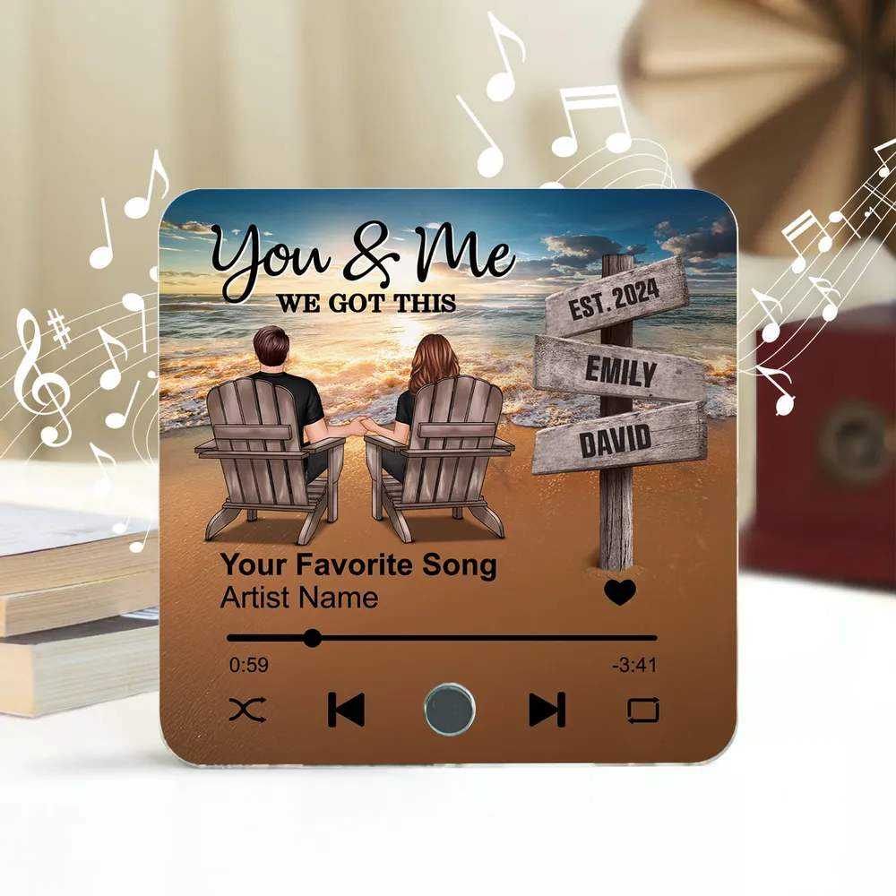 “You & Me, We Got This” Acrylic Music Magnet – Custom Couple Beach Scene – Personalized Gift for Loved Ones - Image 4