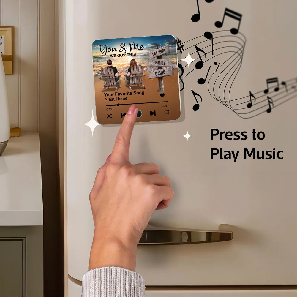 “You & Me, We Got This” Acrylic Music Magnet – Custom Couple Beach Scene – Personalized Gift for Loved Ones - Image 5