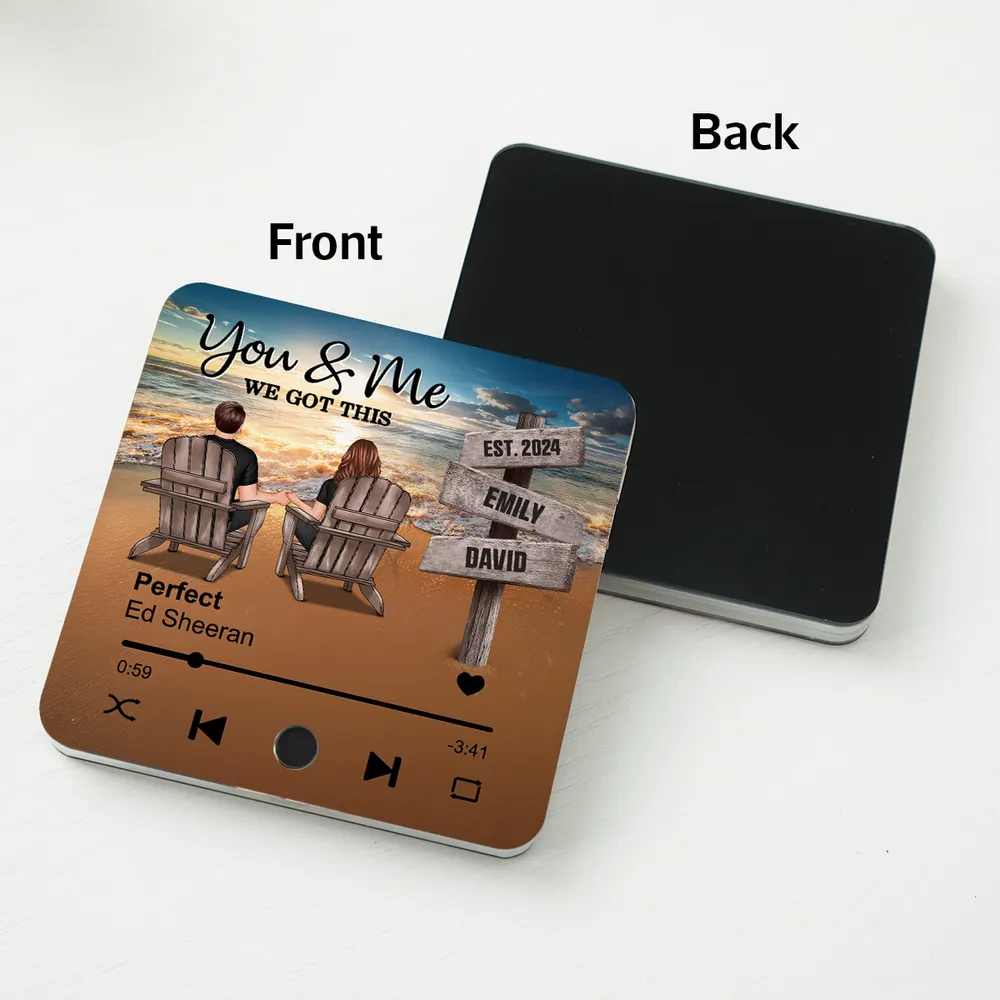 “You & Me, We Got This” Acrylic Music Magnet – Custom Couple Beach Scene – Personalized Gift for Loved Ones - Image 6