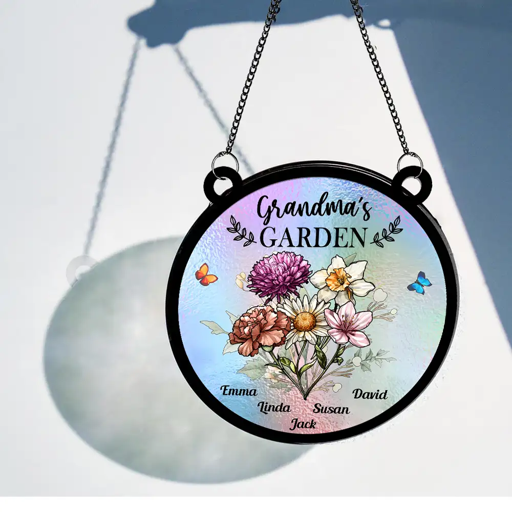 Personalized "Grandma’s Garden" Ornament – Custom Wood and Acrylic Layered Ornament for Grandma - Image 3