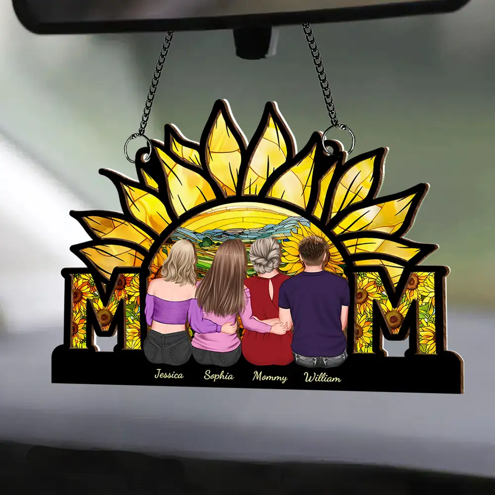 Sunflower MOM Personalized Ornament - Wood & Acrylic Gift - Image 2