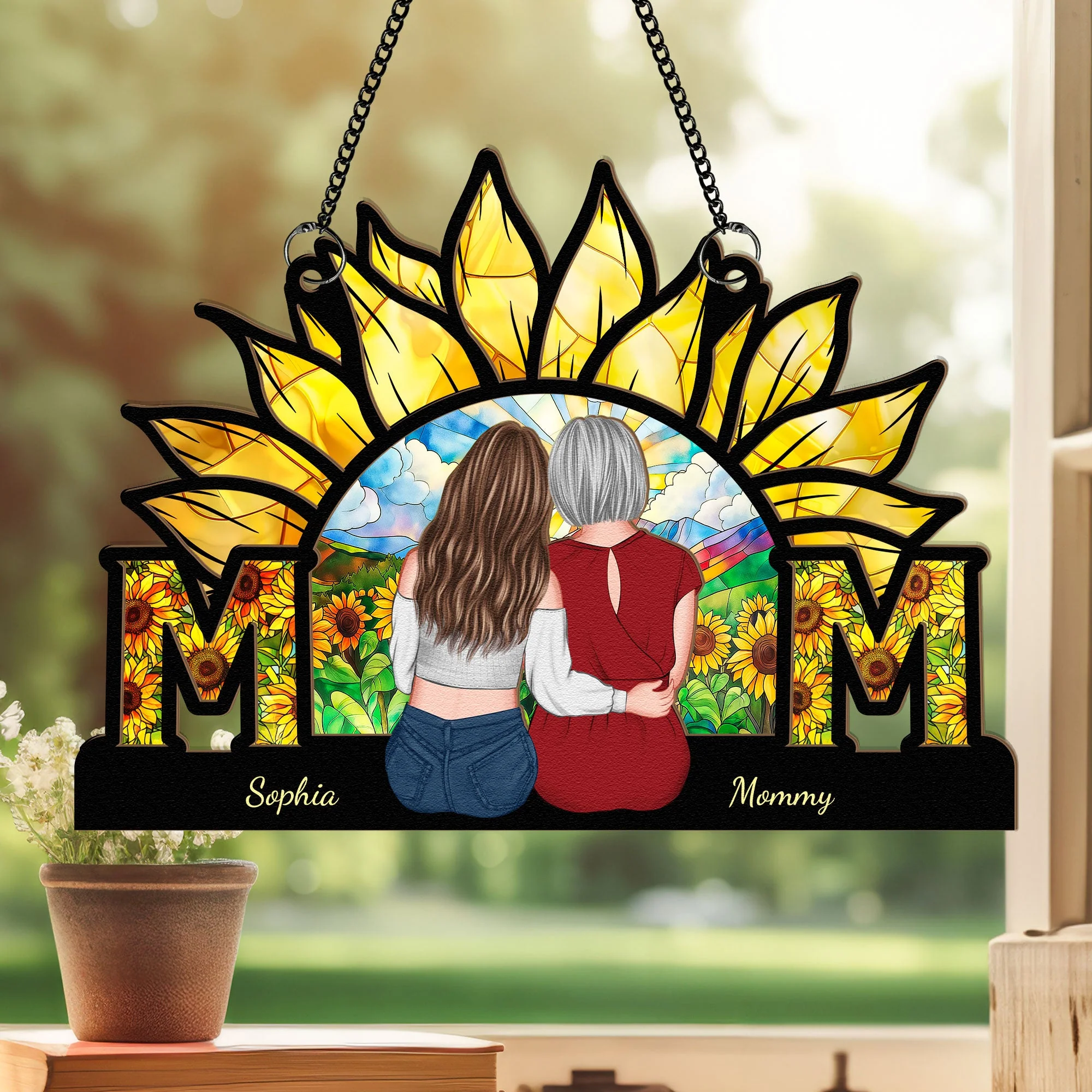Sunflower MOM Personalized Ornament - Wood & Acrylic Gift - Image 3