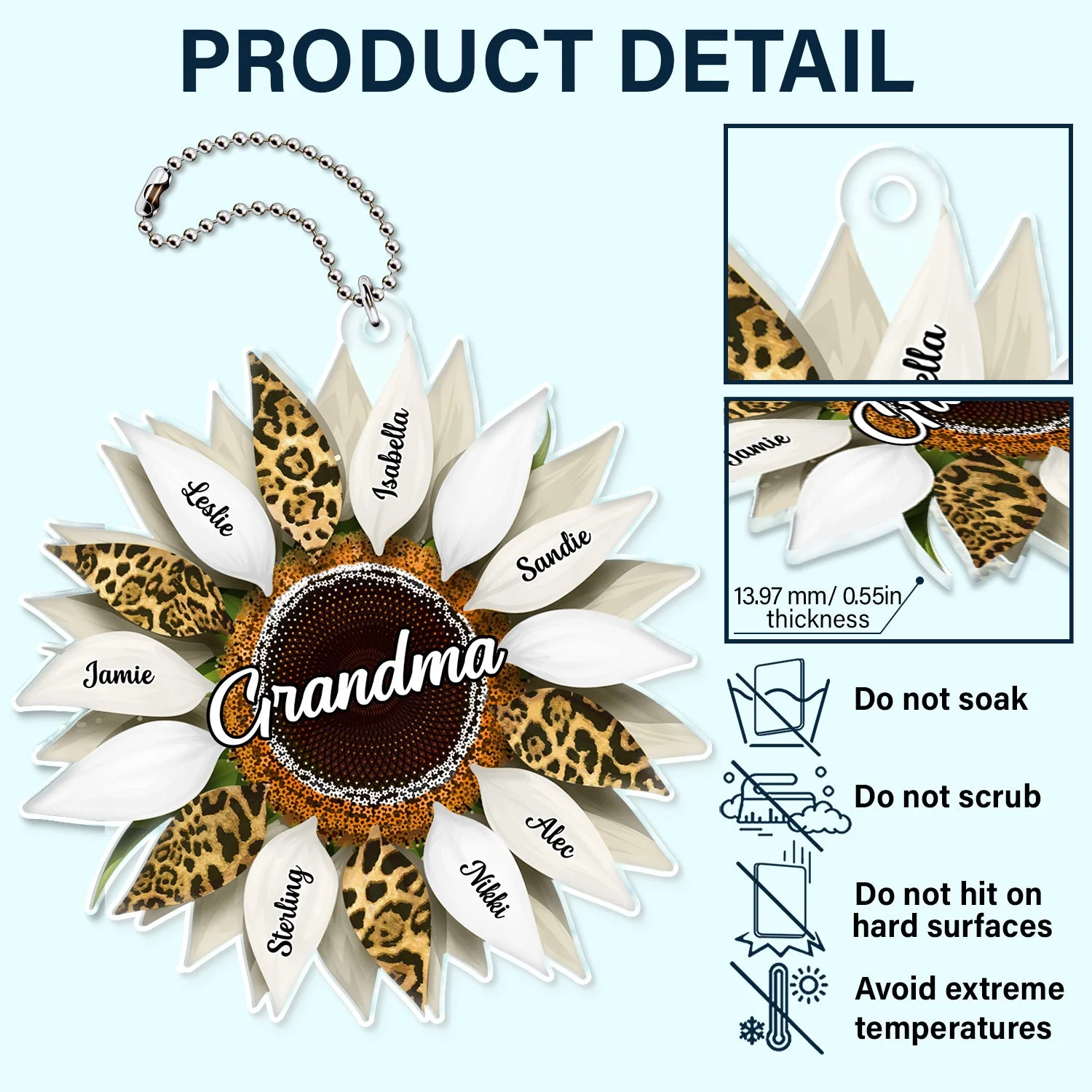 Personalized Sunflower Acrylic Car Hanger for Mom – Mother's Day Gift - Image 6