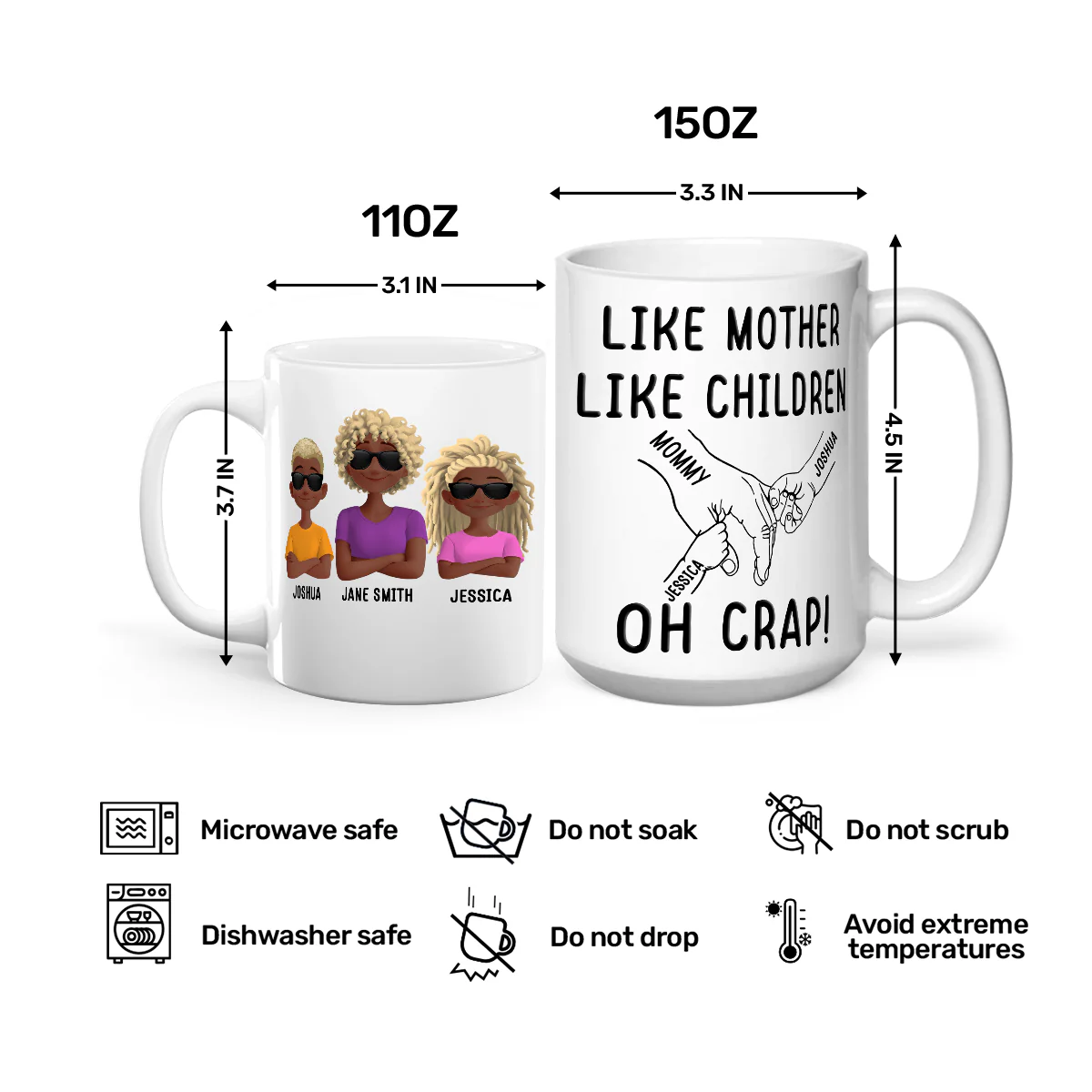 Like Mother Like Children – Customizable Cartoon Cup with Hand Gesture Design – Best Mother's Day Gift - Image 4