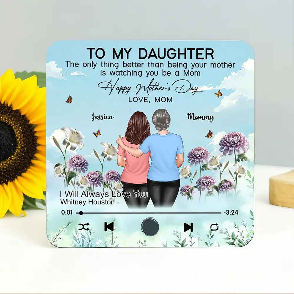 “To My Daughter” Personalized Acrylic Music Magnet – Heartfelt Message and Custom Song – Perfect Mother’s Day Gift for Daughter