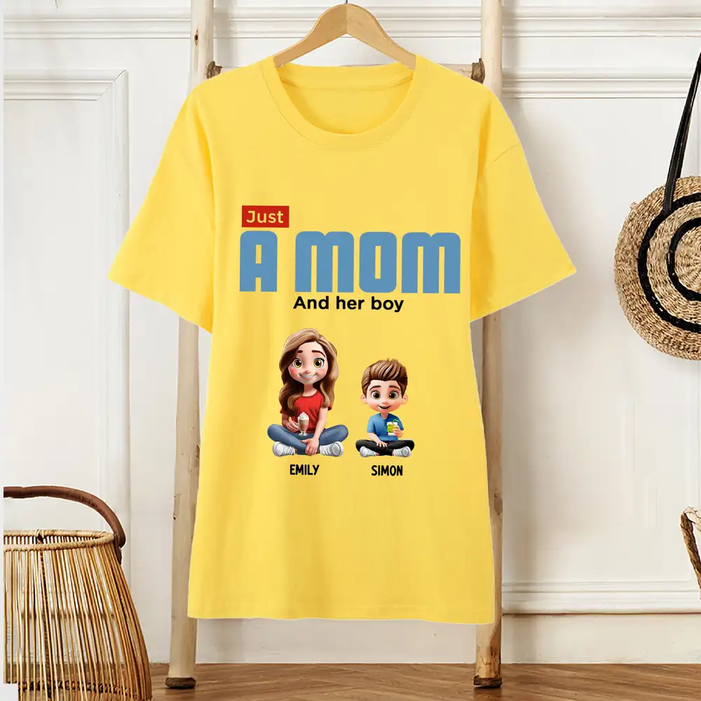 Custom Just a Mom and Her Kids – Cute Sitting Pose – Tee, Sweatshirt, Hoodie – Mother's Day & Birthday Gift - Image 3