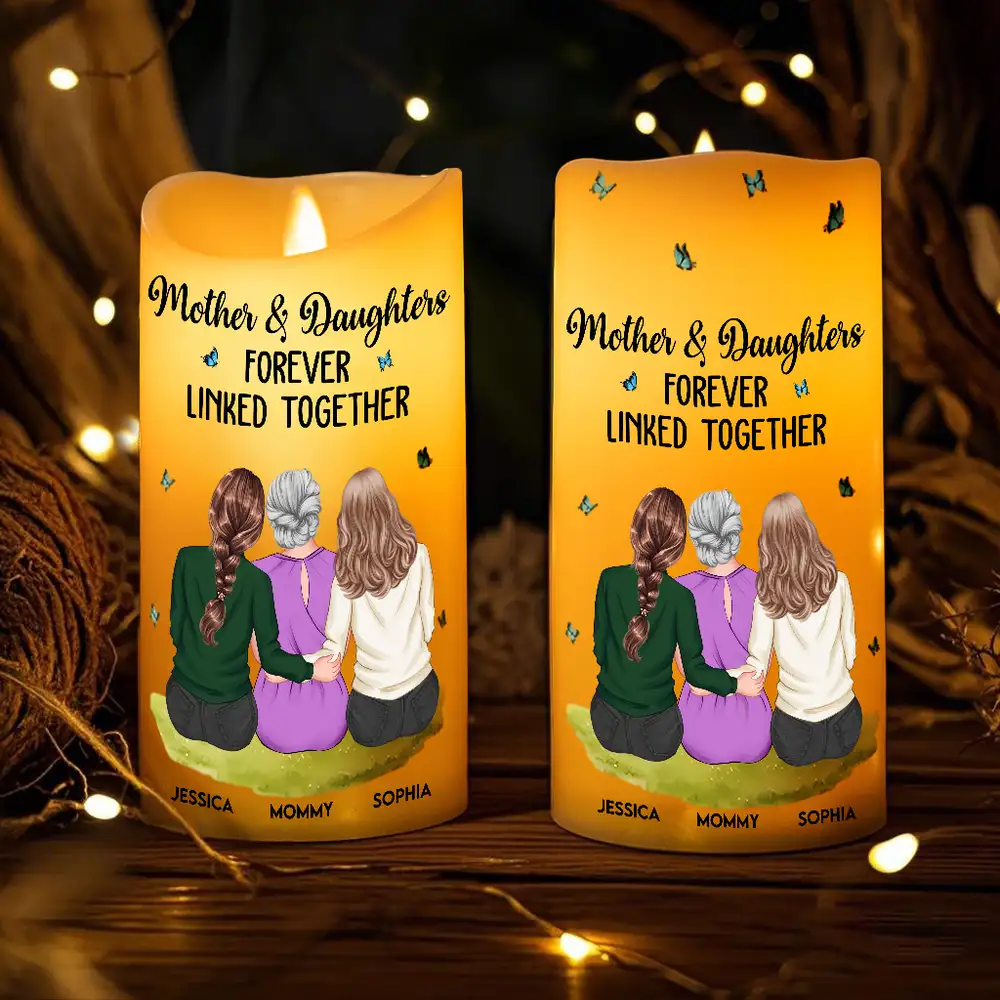 Flameless LED Candle – Mother & Daughter Back‑Hug Art, “Forever Linked Together” Personalized Light - Image 3