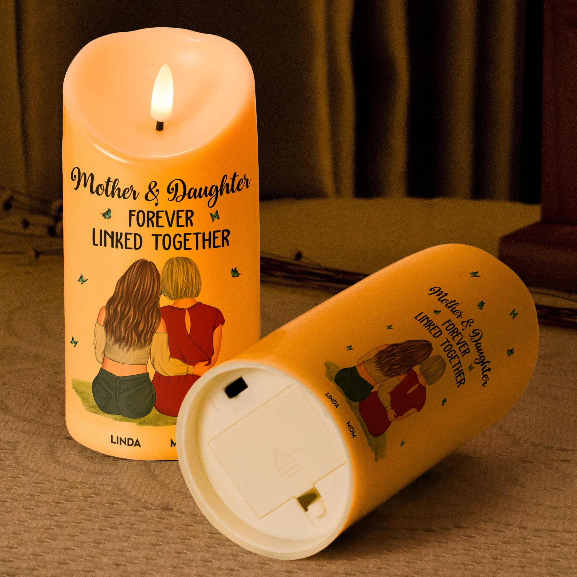 Flameless LED Candle – Mother & Daughter Back‑Hug Art, “Forever Linked Together” Personalized Light - Image 7