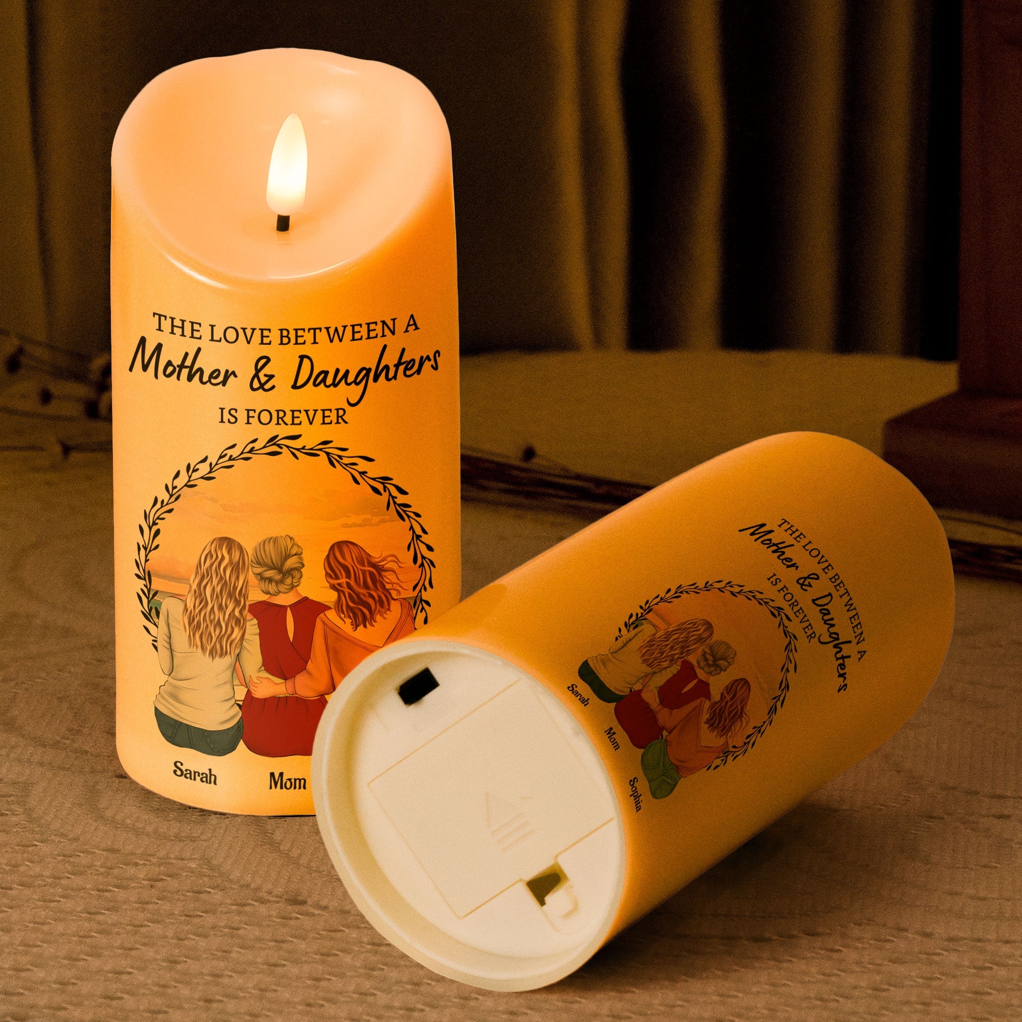 Love Is Forever - Custom Mother‑Daughters Glow Candle, Sunset Back‑View Illustration, Safe Wax‑Like Lamp Gift - Image 7