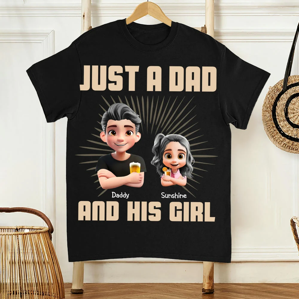 Just a Dad and His Kids Enjoying a Drink – Personalized Tee – Fun Father's Day or Birthday Gift - Image 3