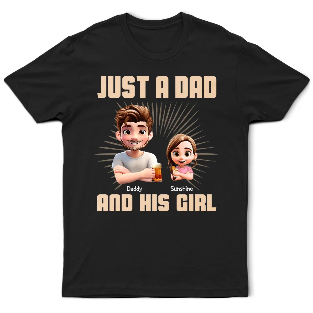 Just a Dad and His Kids Enjoying a Drink – Personalized Tee – Fun Father's Day or Birthday Gift - Image 4