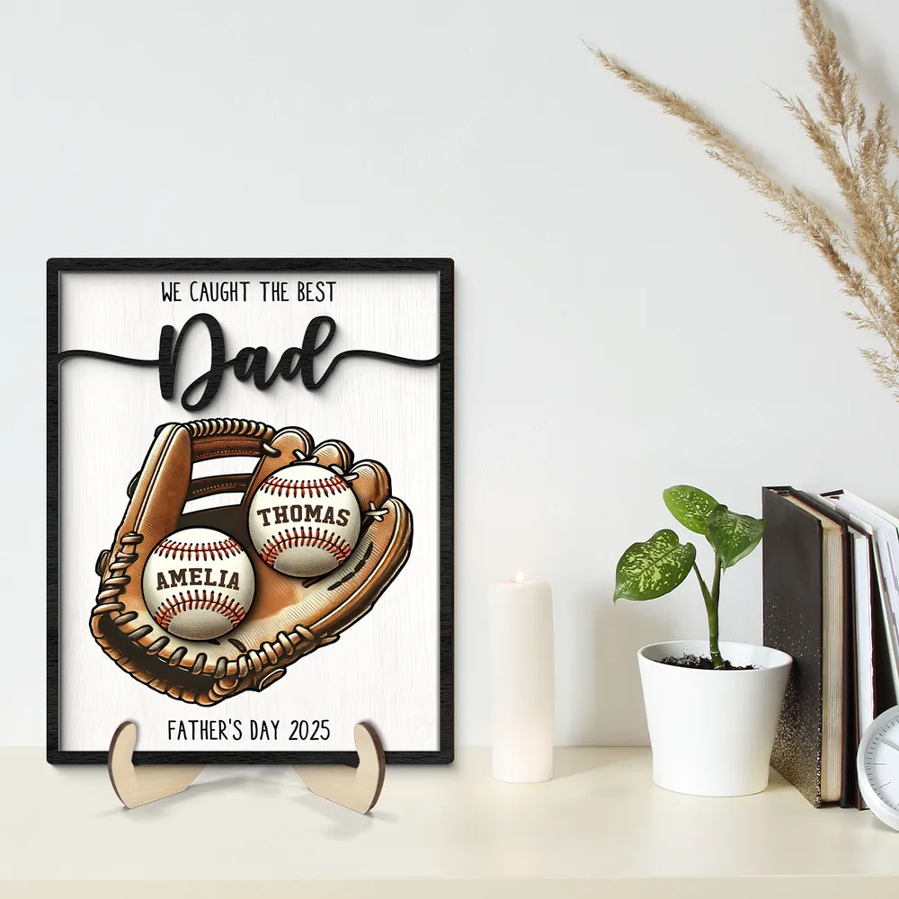 Custom Baseball, Softball  Glove & Kids Name 2-Layer Wooden Plaque - Unique Father’s Day Gift for Dad - Image 7