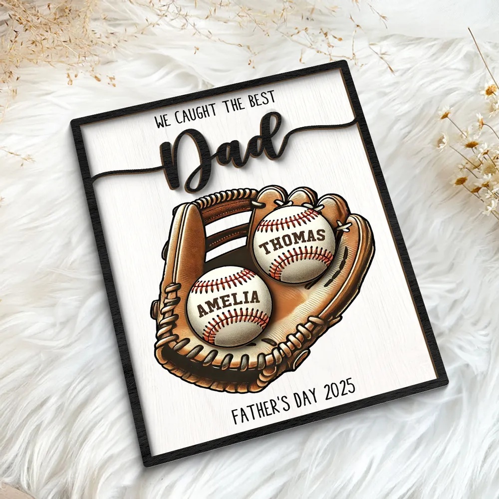 Custom Baseball, Softball  Glove & Kids Name 2-Layer Wooden Plaque - Unique Father’s Day Gift for Dad - Image 8