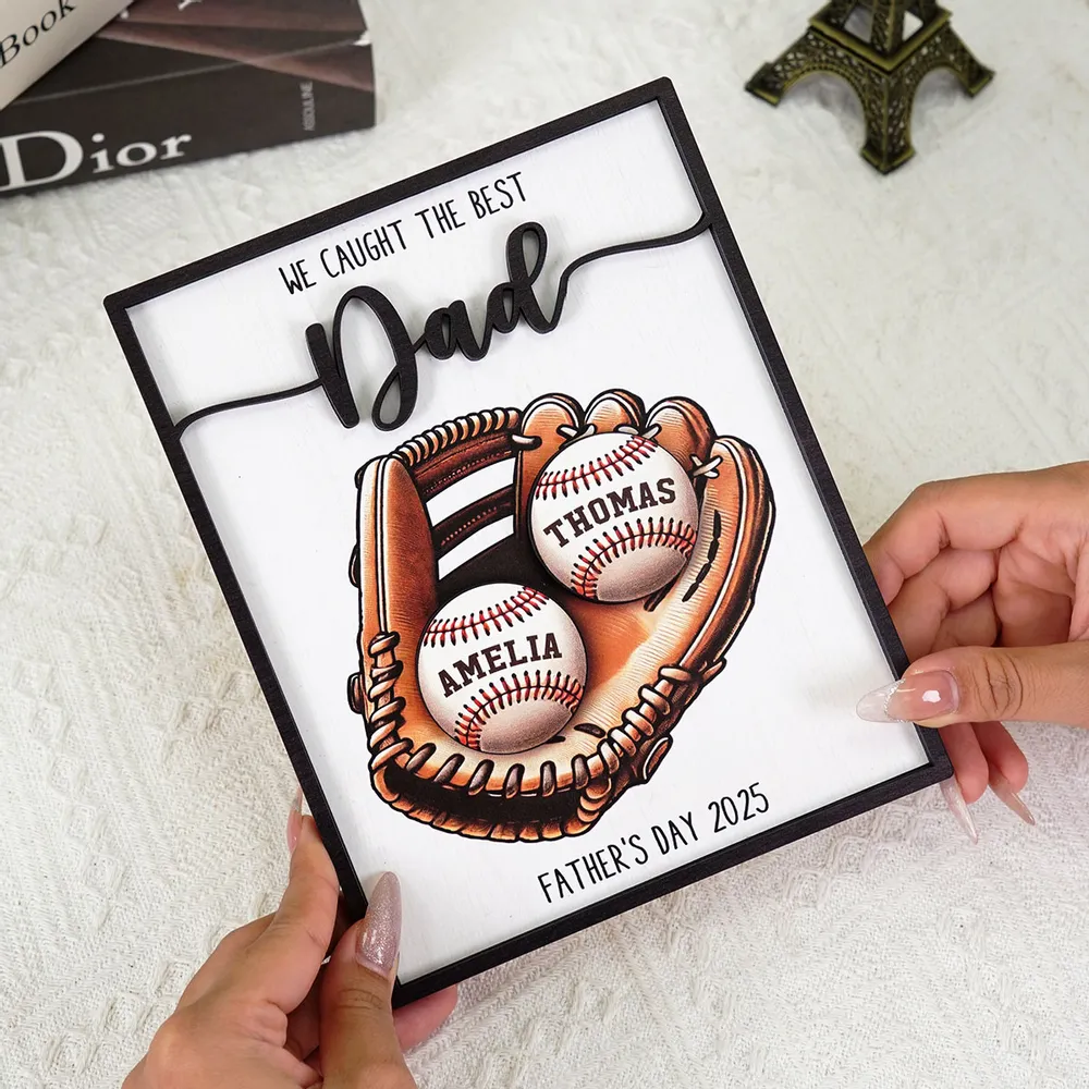 Custom Baseball, Softball  Glove & Kids Name 2-Layer Wooden Plaque - Unique Father’s Day Gift for Dad - Image 9