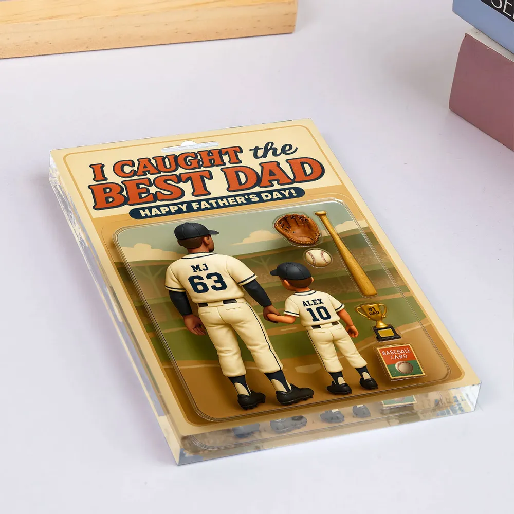 Custom Baseball Action-Figure Style Acrylic Block Plaque – “I Caught the Best Dad” Baseball Father’s Day Gift - Image 7
