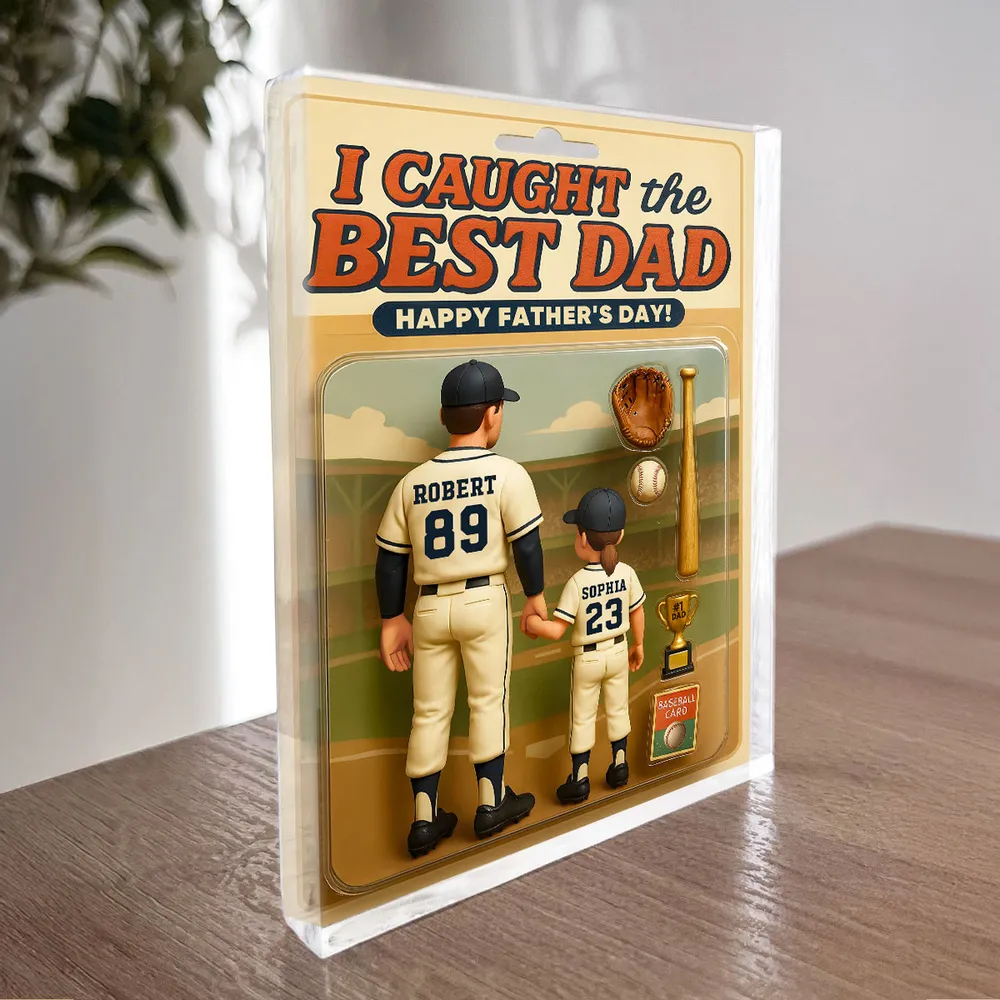 Custom Baseball Action-Figure Style Acrylic Block Plaque – “I Caught the Best Dad” Baseball Father’s Day Gift - Image 8