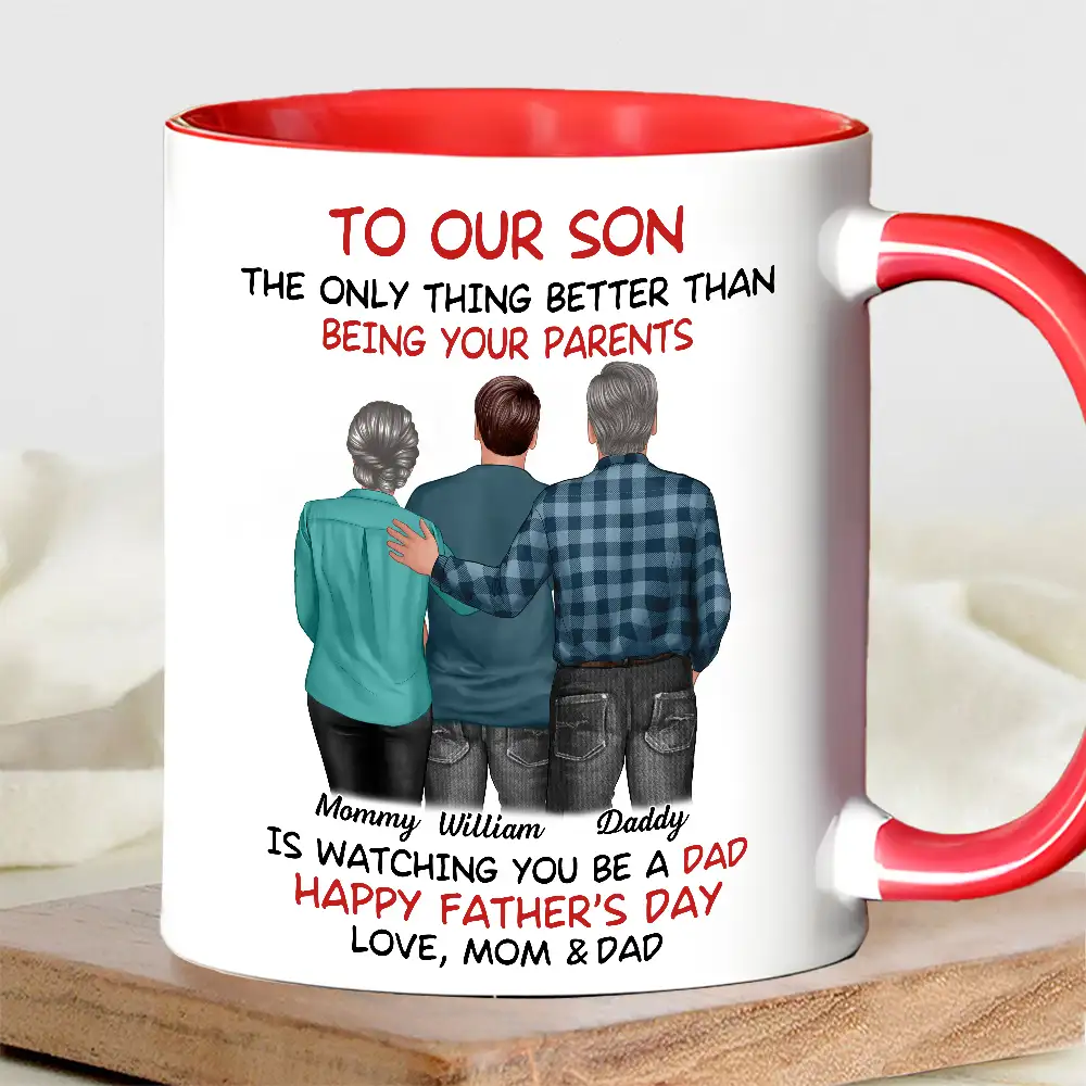 Mom-Dad-Son Back-View Ceramic Cup, Happy Trio Father’s Day Keepsake - Image 2
