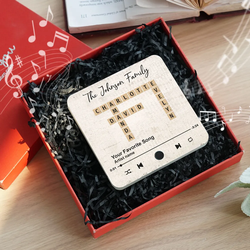 Personalized Crossword Acrylic Music Magnet – Family Names & Favorite Song, Touch-Play Gift for Every Household - Image 6