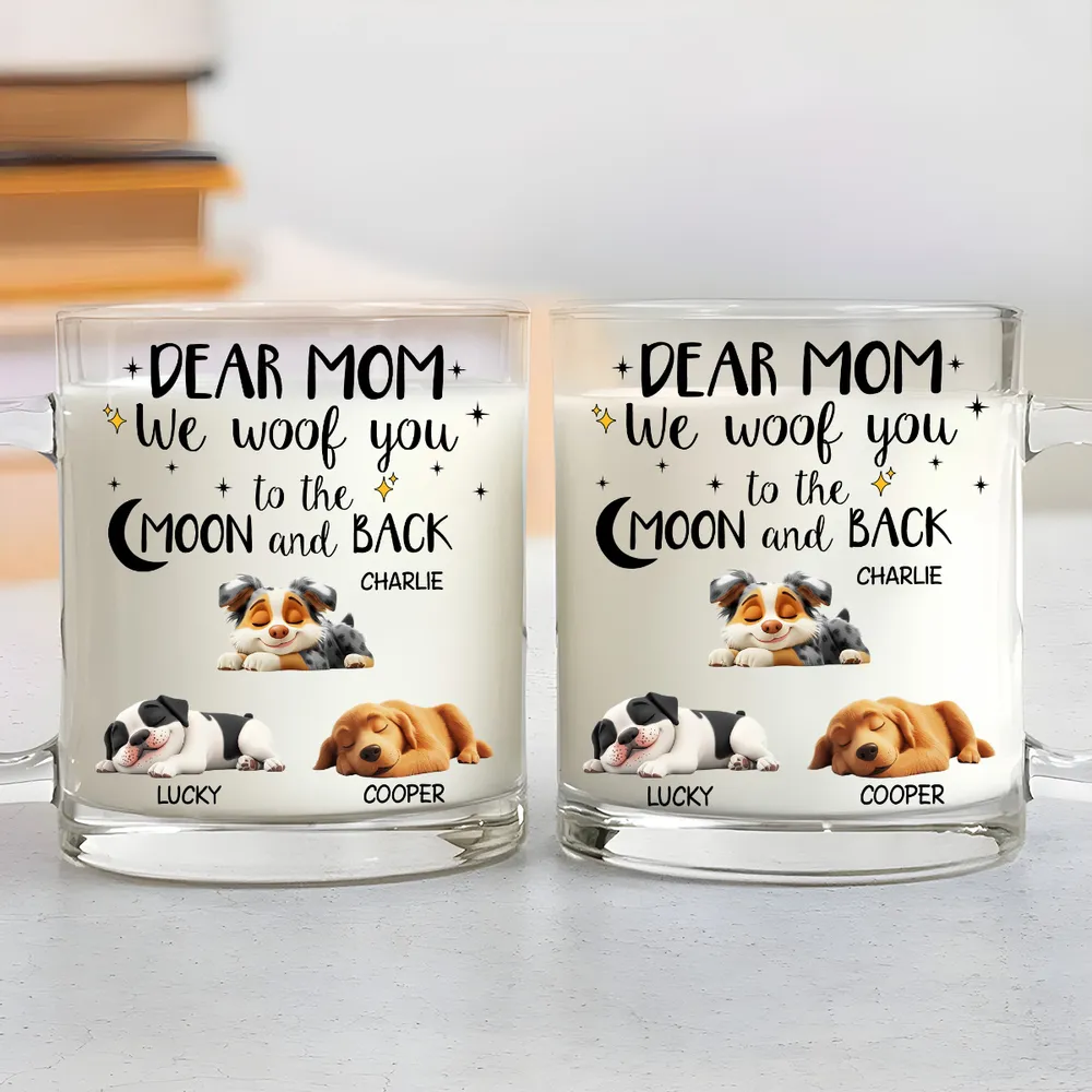 Dear Dad “I Woof You to the Moon & Back” Glass Mug – Sleepy Pup Art, Perfect Pet-Dad Gift - Image 5