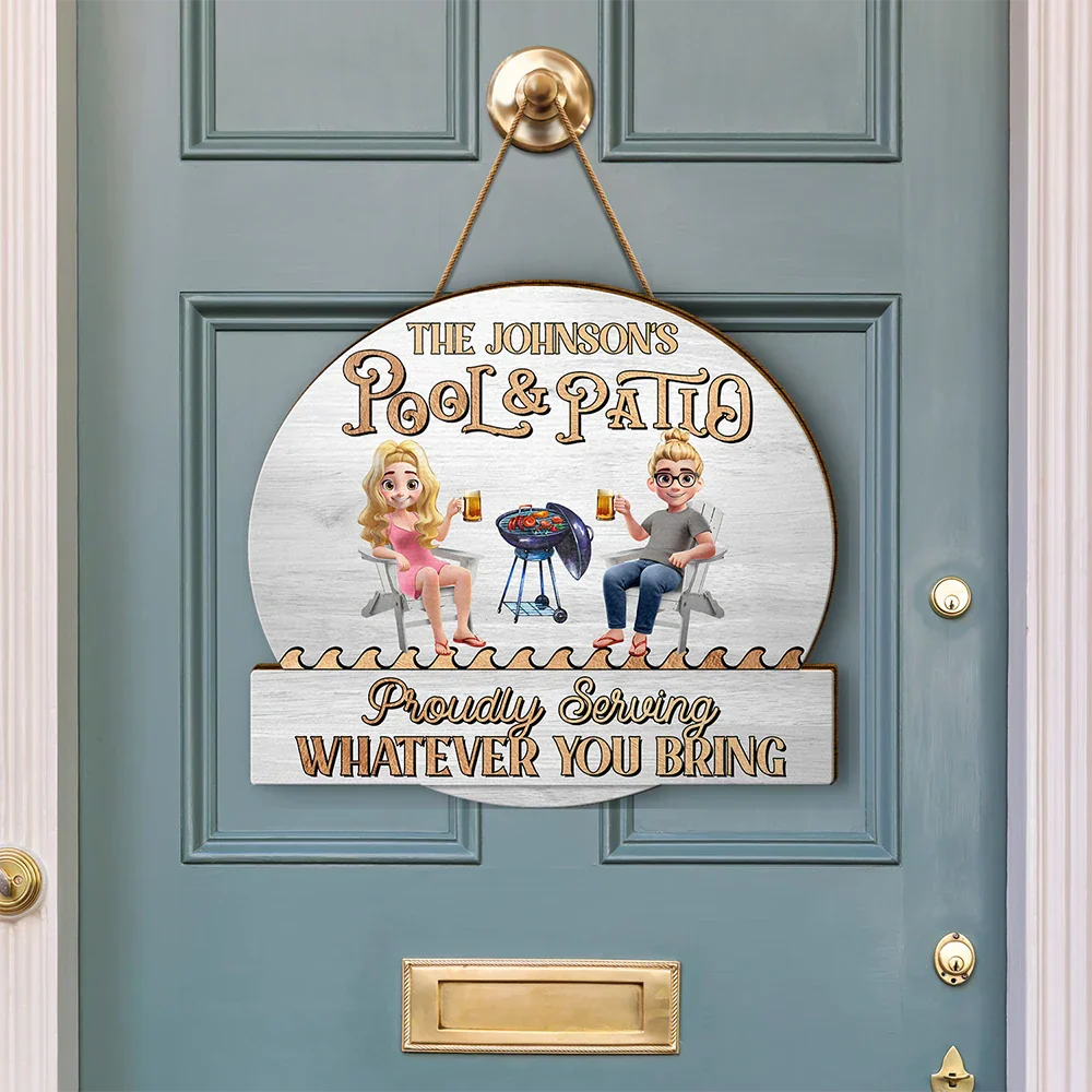 Personalized Wooden Poolside Sign with Sunset & Grill - Image 6