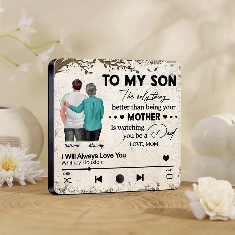 “To My Son” Acrylic Music Magnet – Press-to-Play Personalized Song, Mother-to-Son Father’s Day Gift Keepsake - Image 3