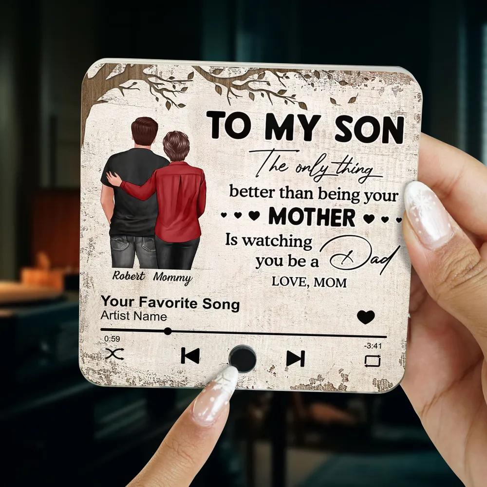 “To My Son” Acrylic Music Magnet – Press-to-Play Personalized Song, Mother-to-Son Father’s Day Gift Keepsake - Image 5