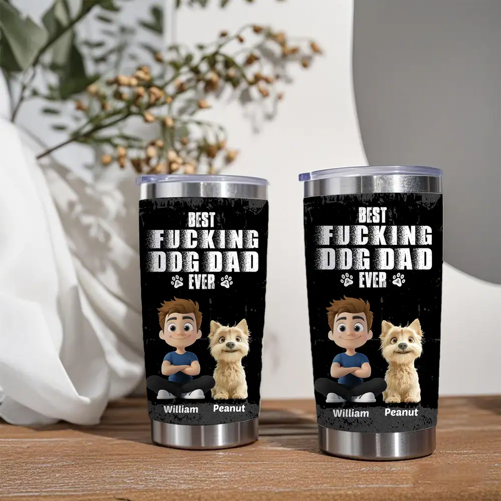 BEST F***ING DOG DAD EVER Insulated Travel Tumbler – Custom Pup & Owner Art - Image 2