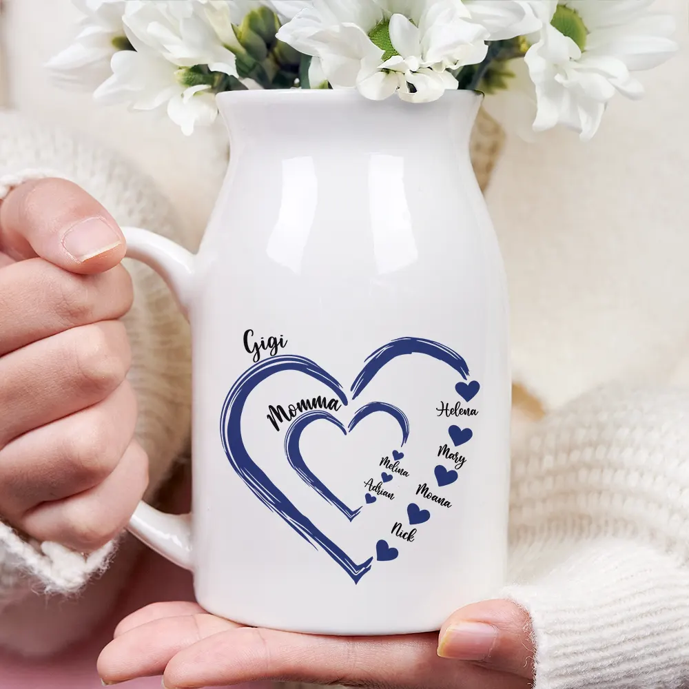 Personalized Handled Vase with Heart Family Names, Sweet Mom Grandma Gift for Dining Table or Entryway Decor - Image 3