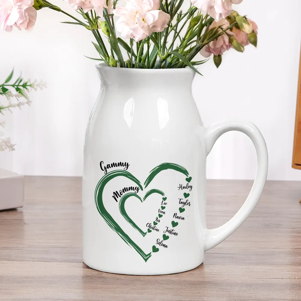 Personalized Handled Vase with Heart Family Names, Sweet Mom Grandma Gift for Dining Table or Entryway Decor - Image 4