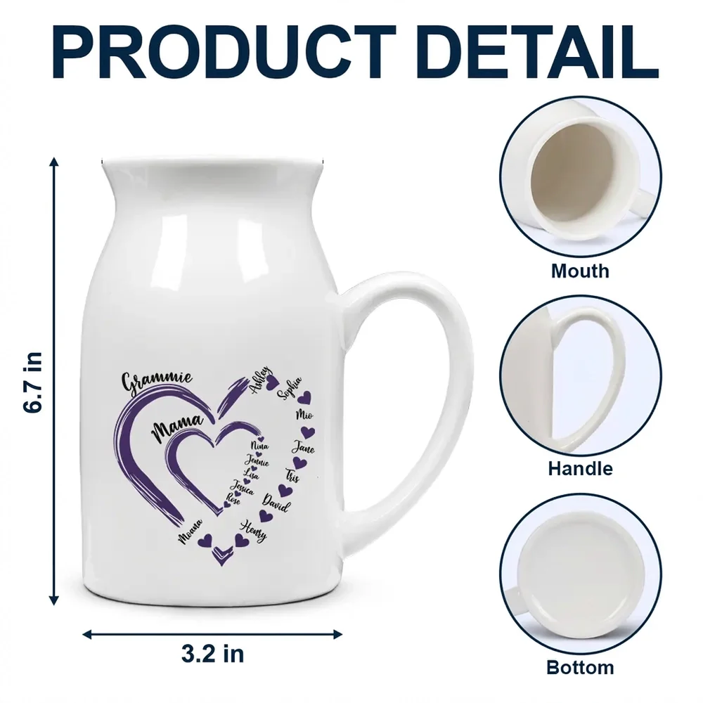 Personalized Handled Vase with Heart Family Names, Sweet Mom Grandma Gift for Dining Table or Entryway Decor - Image 5