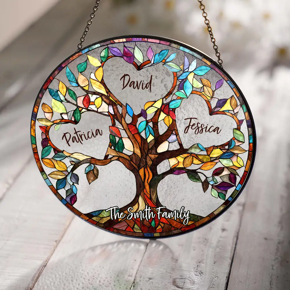 Personalized Family Tree Suncatcher Ornament – Custom Names on Stained Glass Look – Heartwarming Gift for Parents or Grandparents - Image 2
