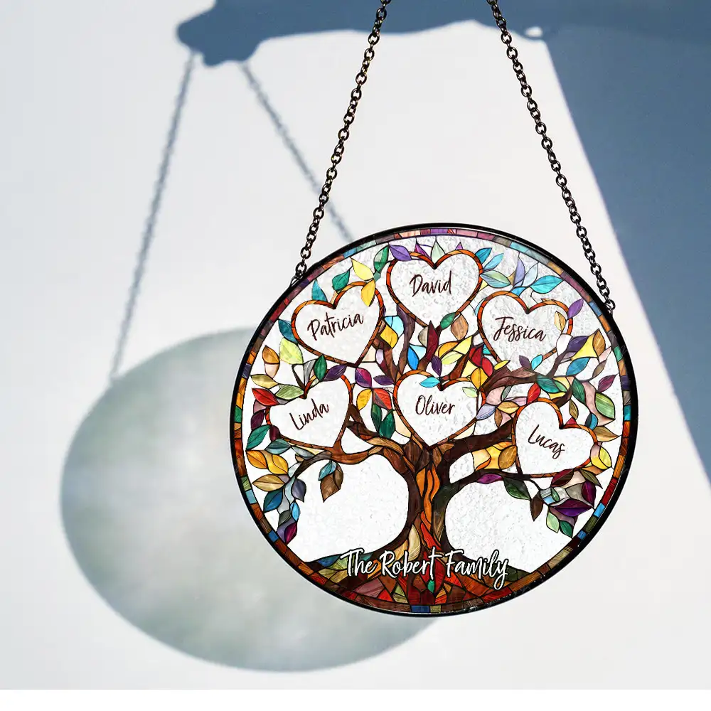 Personalized Family Tree Suncatcher Ornament – Custom Names on Stained Glass Look – Heartwarming Gift for Parents or Grandparents - Image 3