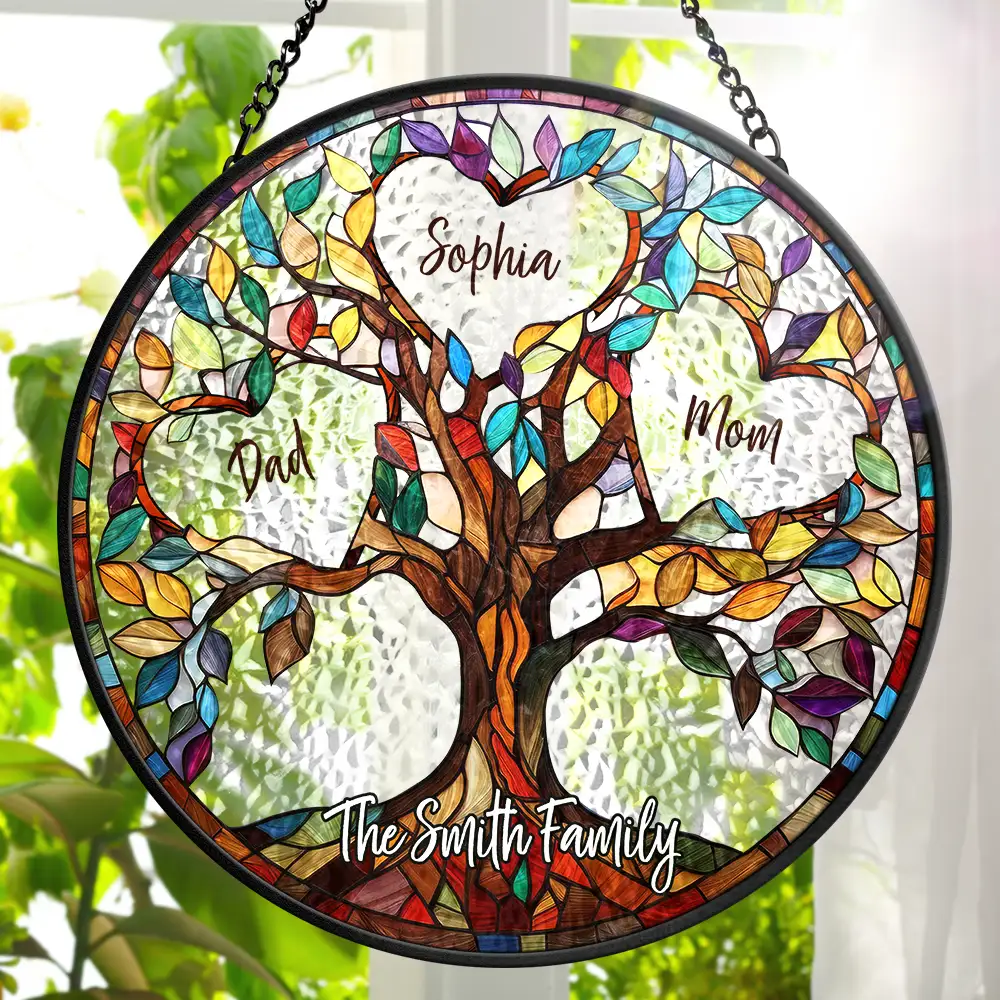 Personalized Family Tree Suncatcher Ornament – Custom Names on Stained Glass Look – Heartwarming Gift for Parents or Grandparents - Image 5
