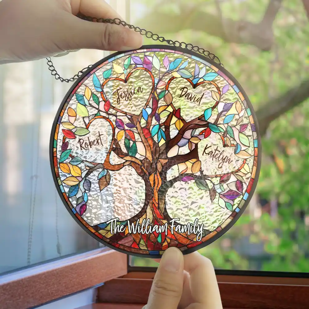 Personalized Family Tree Suncatcher Ornament – Custom Names on Stained Glass Look – Heartwarming Gift for Parents or Grandparents - Image 7