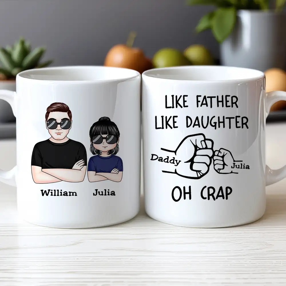 “OH CRAP!” Fist-Bump Duo – White Ceramic Mug, Custom Fist-Bump Cup, Creative Father’s Day Gift from Daughter
