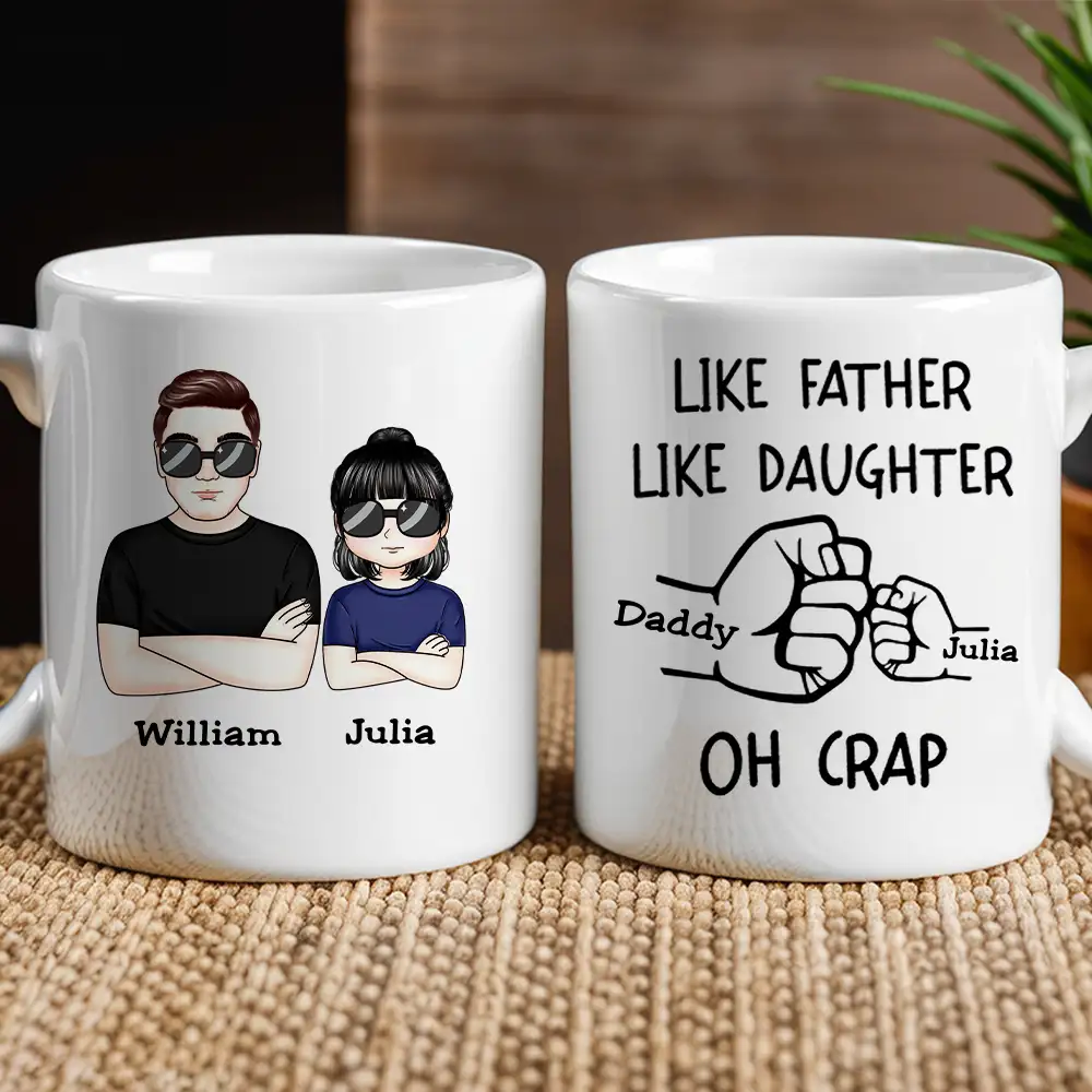 “OH CRAP!” Fist-Bump Duo – White Ceramic Mug, Custom Fist-Bump Cup, Creative Father’s Day Gift from Daughter - Image 3
