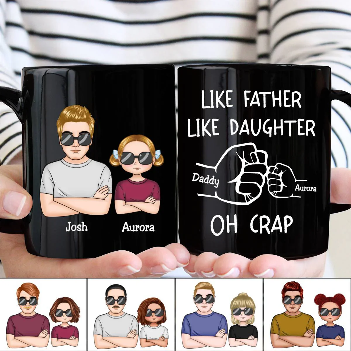 “OH CRAP!” Fist-Bump Duo – White Ceramic Mug, Custom Fist-Bump Cup, Creative Father’s Day Gift from Daughter - Image 6