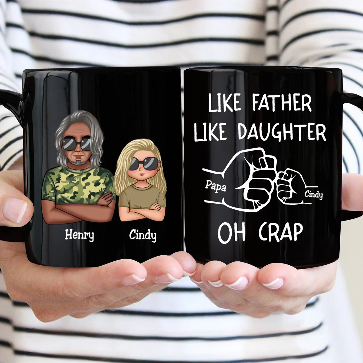 “OH CRAP!” Fist-Bump Duo – White Ceramic Mug, Custom Fist-Bump Cup, Creative Father’s Day Gift from Daughter - Image 8