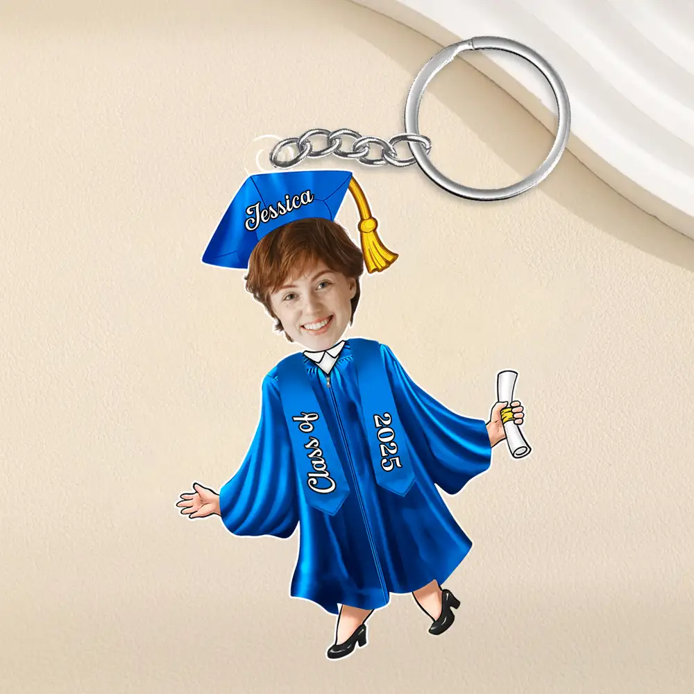 Custom Graduation Face-Cutout Acrylic Keychain – Cap, Gown & Diploma, Funny Keepsake Gift for the New Grad - Image 2