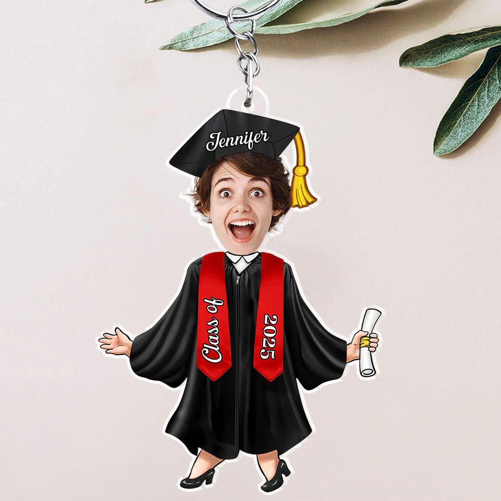 Custom Graduation Face-Cutout Acrylic Keychain – Cap, Gown & Diploma, Funny Keepsake Gift for the New Grad - Image 3