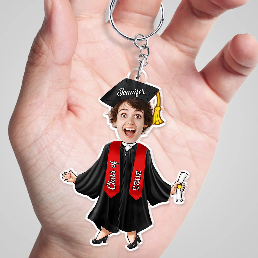 Custom Graduation Face-Cutout Acrylic Keychain – Cap, Gown & Diploma, Funny Keepsake Gift for the New Grad - Image 4