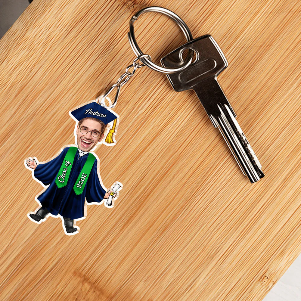 Custom Graduation Face-Cutout Acrylic Keychain – Cap, Gown & Diploma, Funny Keepsake Gift for the New Grad - Image 6