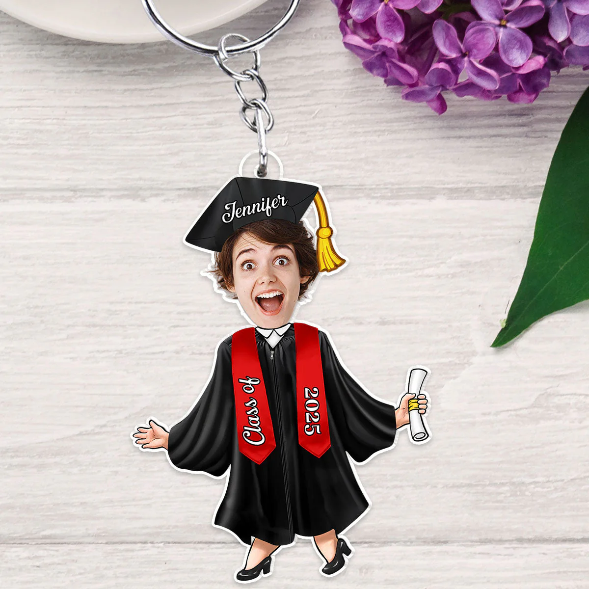 Custom Graduation Face-Cutout Acrylic Keychain – Cap, Gown & Diploma, Funny Keepsake Gift for the New Grad - Image 7